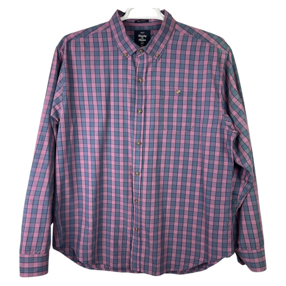 Mens Long Sleeve Button Down Shirt Casual Business Work Purple Blue Size XL - Picture 2 of 5